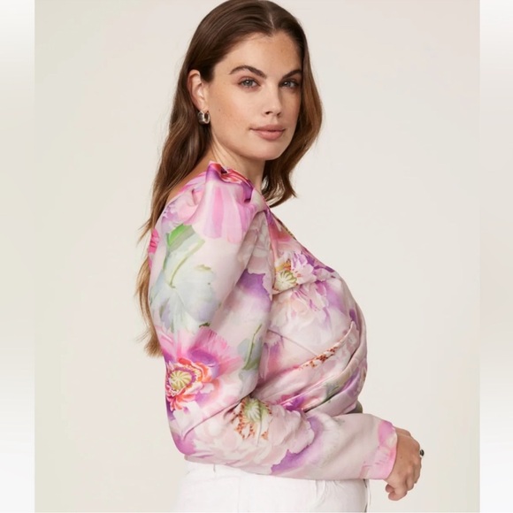 FLOR ET AL Proserpine Pink Floral Top Puff Sleeve Medium NWOT $395 Retail - Picture 3 of 6
